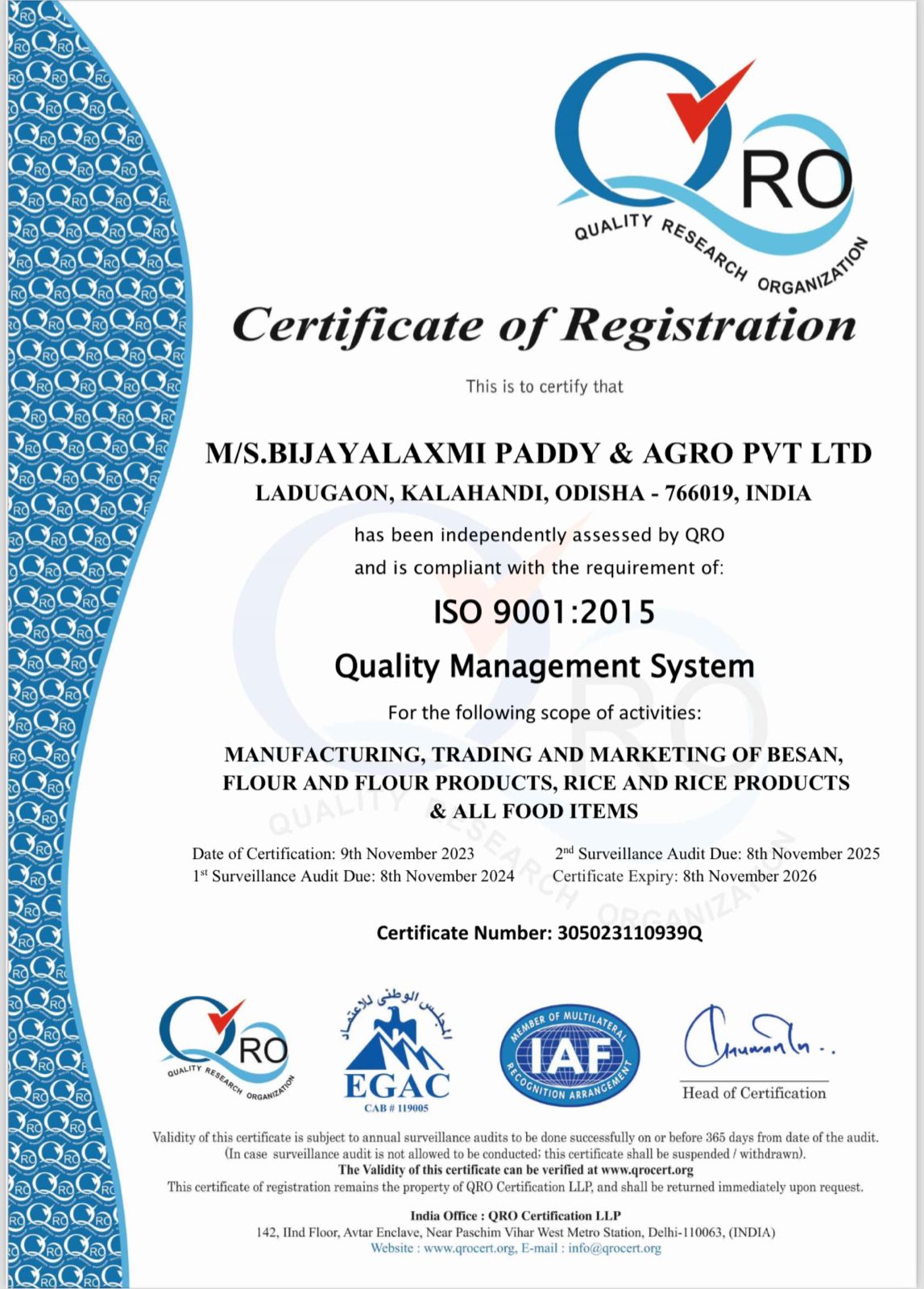 ISO 22000:2018 Quality Management Certificate